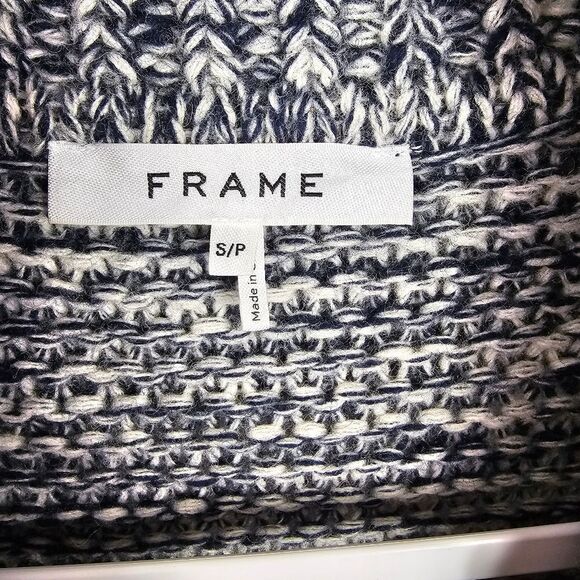 Frame Belted Melange Wool Blend Belted Cardigan in Navy and Light Gray Size S - Picture 2 of 14